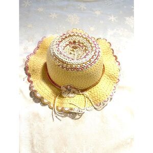 NWOT CutieCollection Summer Easter Straw Hat 20" Yellow Pink Girls Sz 3T-5T